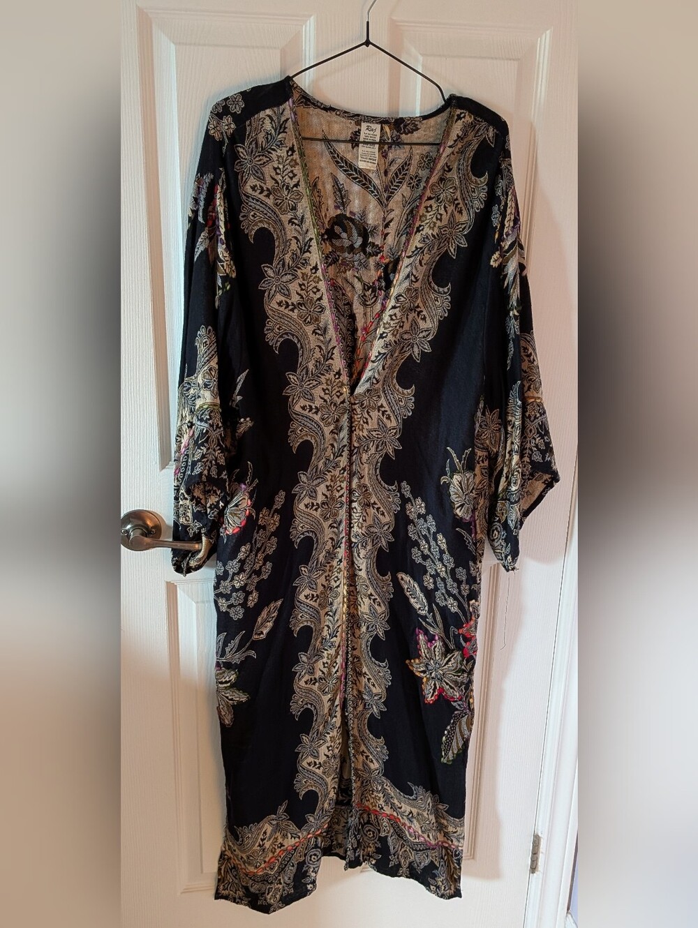 Black Embroidered Paisley Open-Front Women’s Duster